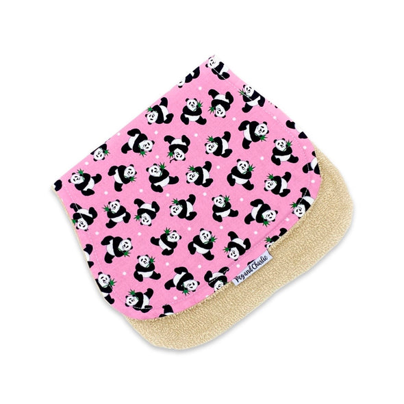Gift Set - Dribble Bib, Burp Cloth & Teething Ring - Tossed Pandas Pink