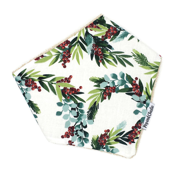 Gift Set - Dribble Bib, Burp Cloth & Teething Ring - Christmas Wreath
