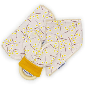 Gift Set - Dribble Bib, Burp Cloth & Teething Ring - Wattle