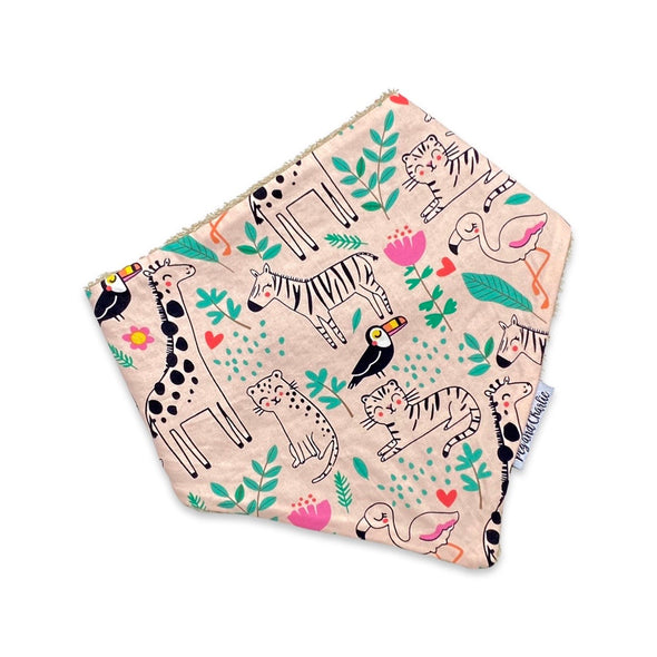 Gift Set - Dribble Bib, Burp Cloth & Teething Ring - Peach Love Jungle
