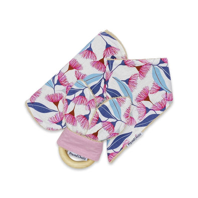 Gift Set - Dribble Bib, Burp Cloth & Teething Ring - Gumnut Flowers