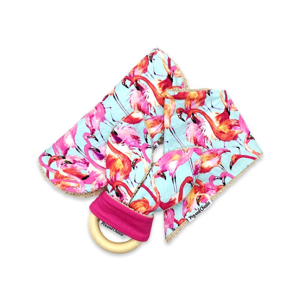 Gift Set - Dribble Bib, Burp Cloth & Teething Ring - Fiesta Flamingo