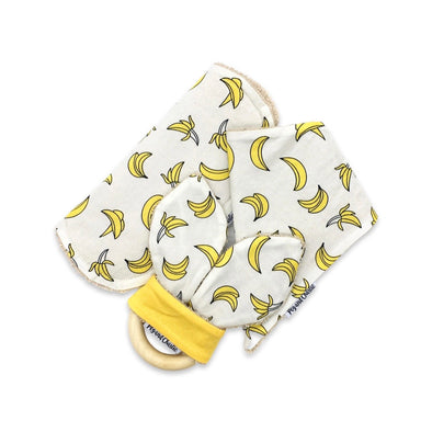 Gift Set - Dribble Bib, Burp Cloth & Teething Ring - Bananarama