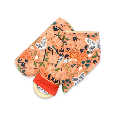 Gift Set - Dribble Bib, Burp Cloth & Teething Ring - Apricot Floral