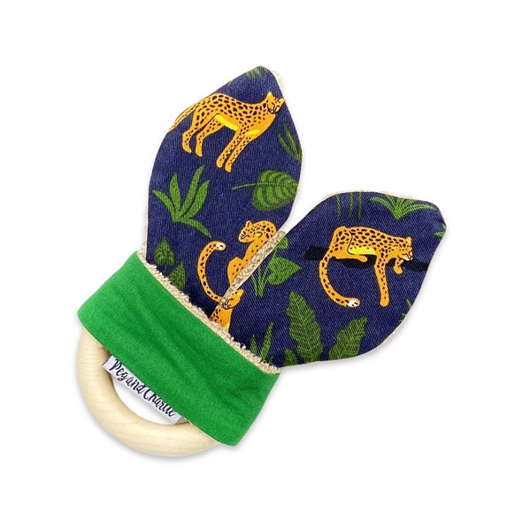 Gift Set - Dribble Bib, Burp Cloth & Teething Ring - Midnight Leopard