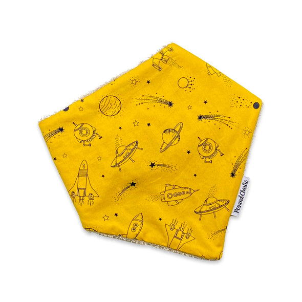 Gift Set - Dribble Bib, Burp Cloth & Teething Ring - Mustard Space