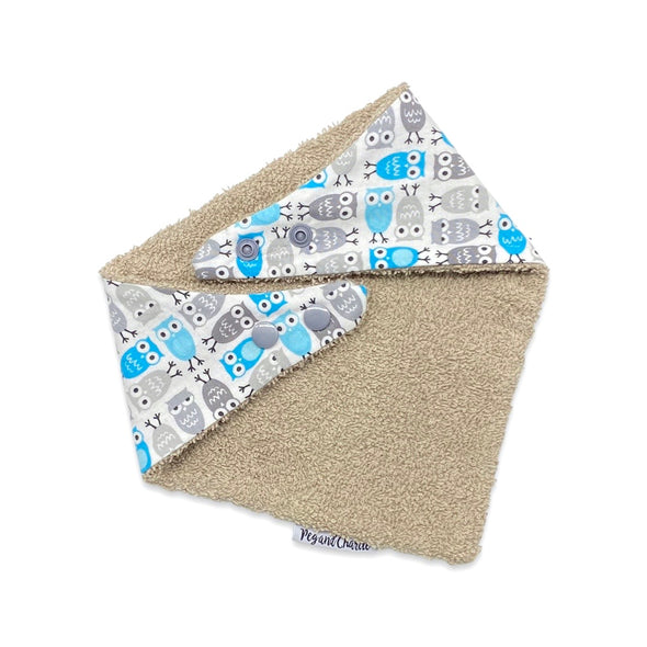 Bandana Dribble Bib - Mini Owls Blue