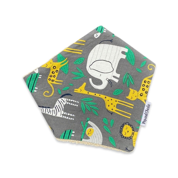 Gift Set - Dribble Bib, Burp Cloth & Teething Ring - Jungle Friends Smoky