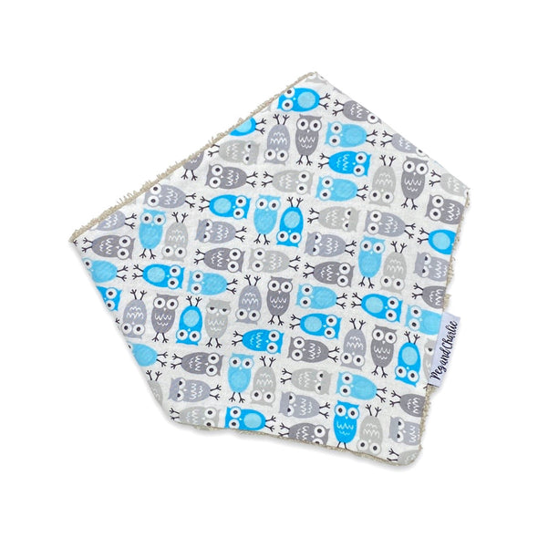 Gift Set - Dribble Bib, Burp Cloth & Teething Ring - Mini Owls Blue