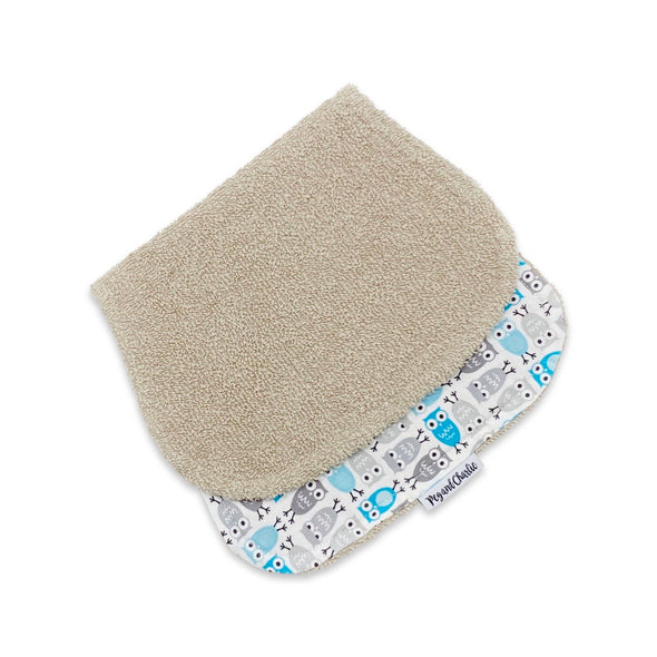 Gift Set - Dribble Bib, Burp Cloth & Teething Ring - Mini Owls Blue