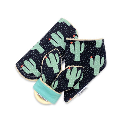 Gift Set - Dribble Bib, Burp Cloth & Teething Ring - Cactus Field