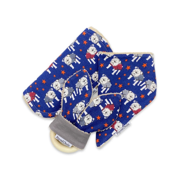 Gift Set - Dribble Bib, Burp Cloth & Teething Ring - Bulldogs