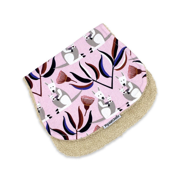 Gift Set - Dribble Bib, Burp Cloth & Teething Ring - Kangaroo Pink