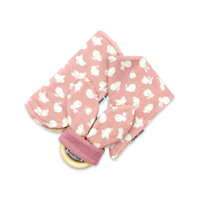 Gift Set - Dribble Bib, Burp Cloth & Teething Ring - Bunny Blush