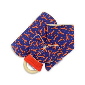 Gift Set - Dribble Bib, Burp Cloth & Teething Ring - Lobsters