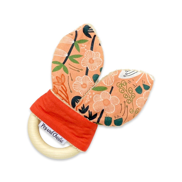 Gift Set - Dribble Bib, Burp Cloth & Teething Ring - Apricot Floral