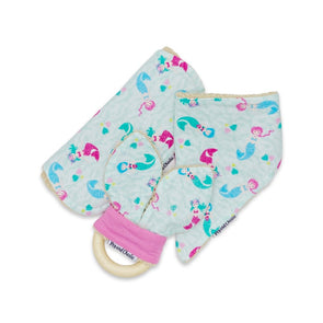 Gift Set - Dribble Bib, Burp Cloth & Teething Ring - Mermaids