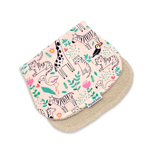 Gift Set - Dribble Bib, Burp Cloth & Teething Ring - Peach Love Jungle