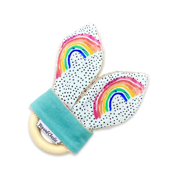 Gift Set - Dribble Bib, Burp Cloth & Teething Ring - Sunshine Rainbow