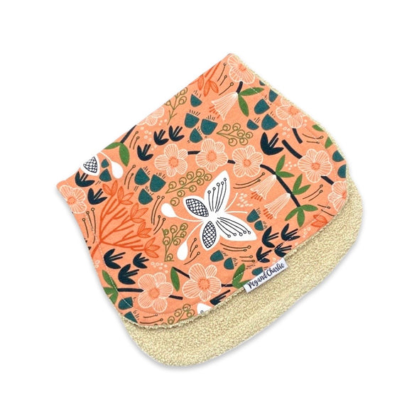 Gift Set - Dribble Bib, Burp Cloth & Teething Ring - Apricot Floral