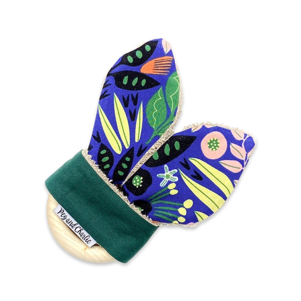 Gift Set - Dribble Bib, Burp Cloth & Teething Ring - Pop Midnight Floral