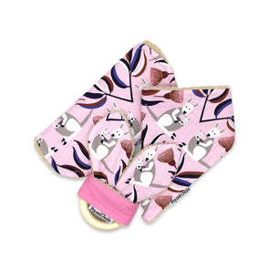 Gift Set - Dribble Bib, Burp Cloth & Teething Ring - Kangaroo Pink