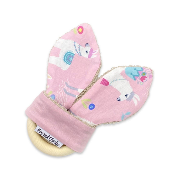 Gift Set - Dribble Bib, Burp Cloth & Teething Ring - Llamas Pink